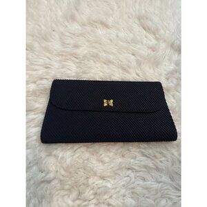 Vintage Navy Blue Clutch Handbag Purse Gold Hardware Attached Coin Purse